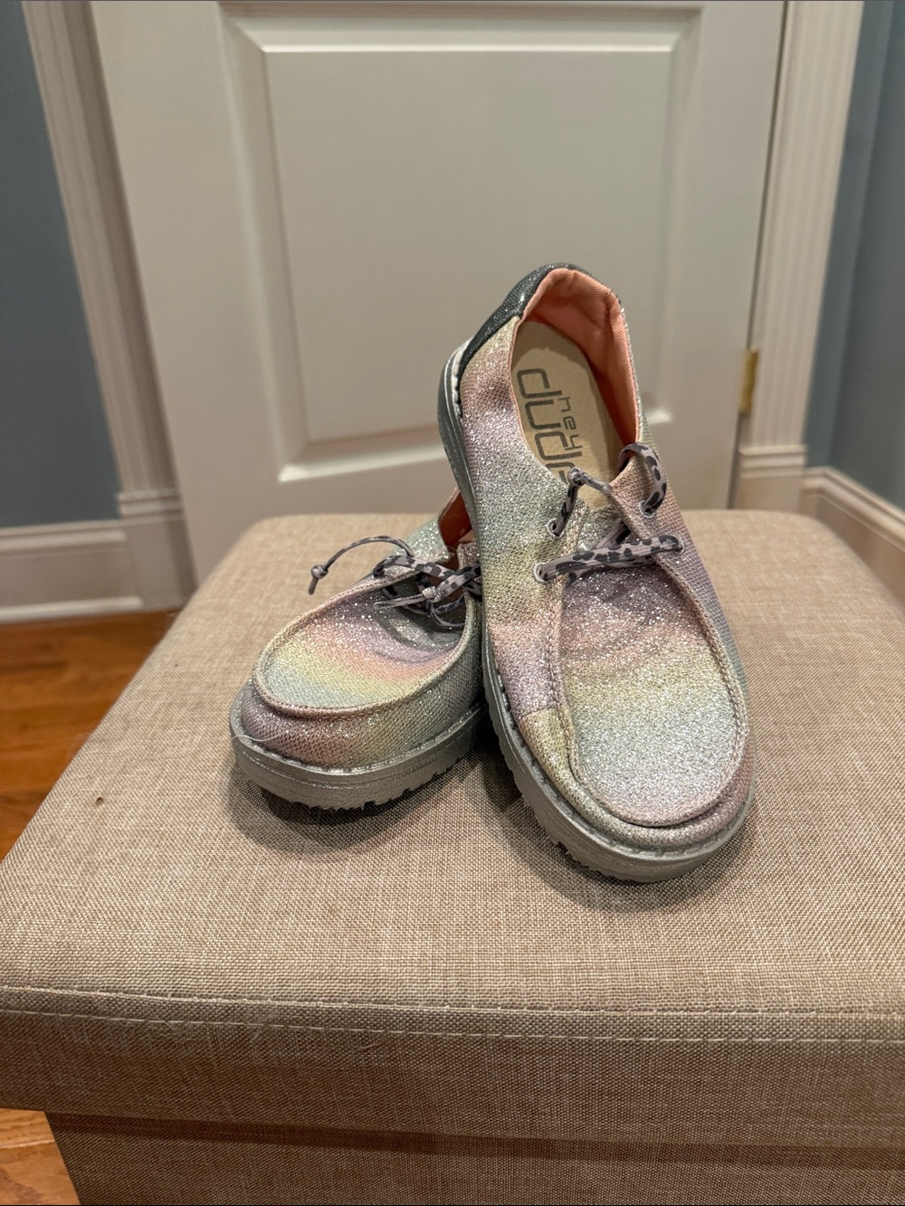 Hey Dude Kids Glitter Rainbow Slip-On Shoes - Iridescent Pastel